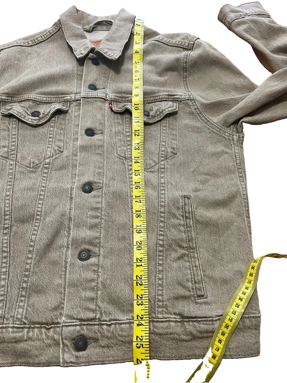 Levi’s 72334 Men's Size M Tan Beige Denim Trucker Jacket Stretch 21x26